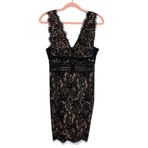 Just Me Black Lace Exposed Middle Dress- Size S