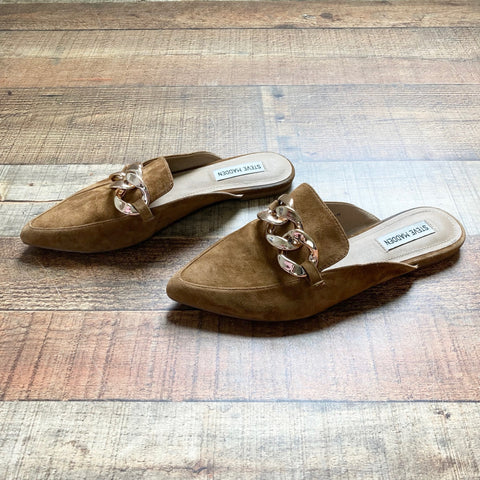 Steve Madden Brown Suede Chain Mules- Size 8.5