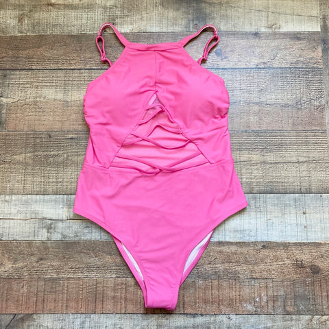 Cupshe x Tabria Majory Hot Pink Mesh Front Padded One Piece NWT- Size OX