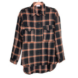 Pink Lily Black/Orange Plaid Flannel Button Up- Size M (sold out online)