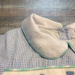 Ann +Reeves Blue Gingham Christmas Smocked Bubble- Size NB (see notes)