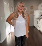 Grace Karin White with Silver Sequins Triangular Halter Top NWT- Size XL