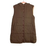 BTFBM Brown Fleece Lined Long Hooded Puffer Vest NWT- Size S