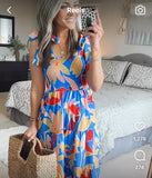 No Brand (Jane Fashion) Blue Floral Smocked Bodice Tie Strap Dress- Size S