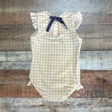 Minnow Blue Gingham with Back Ribbon Bow Ruffle Swimsuit- Size 5/6T (see notes, we have matching swimsuit)