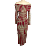 NICHOLAS Crimson Houndstooth Knit Off the Shoulder Dress- Size ~XS (no size tag, fits like XS, sold out online)