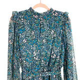 Loft Floral Pattern with Sheer Sleeves and Tie Belt Smocked Ruffle Dress- Size 8