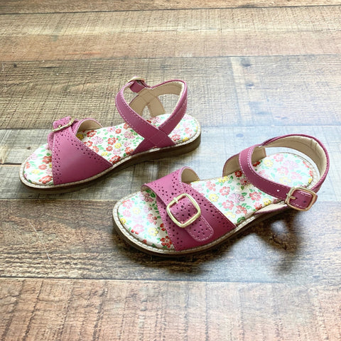 Mini Boden Pink Leather with Flower Footbeds Sandals- Size 30/US 12 (Like New)