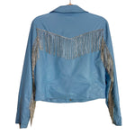 Buddy Love Blue Rhinestone Fringe Faux Leather Jacket NWT- Size S (see notes)