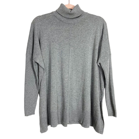 Lilla P Gray Silk Blend with Ribbed Neck and Hem Turtleneck Sweater- Size M/L