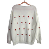 Miss Sparkling White with Red Embroidered Hearts V-Neck Sweater- Size XL (Sold Out Online!)