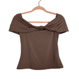 Abercrombie & Fitch Taupe Modal-Blend Off the Shoulder Front Twist Top- Size S