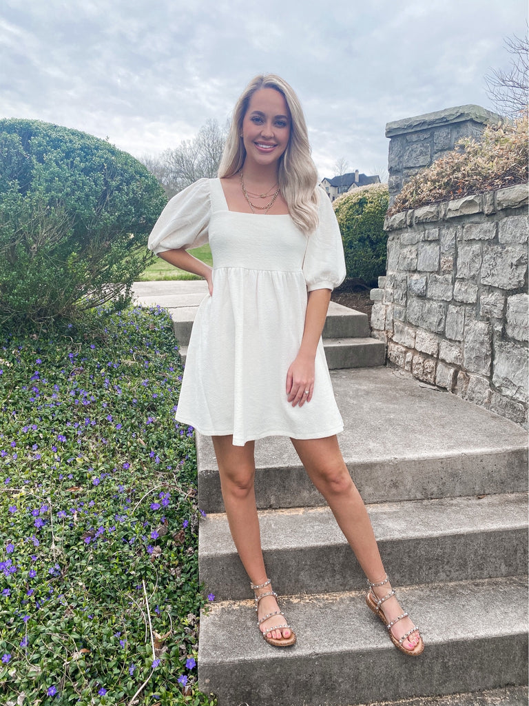 Scoop Ivory Puff Sleeves Babydoll Dress- Size S (see notes, sold out o   The Saved Collection