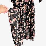 Forever 21+ Black with Floral Pattern Faux Wrap Dress- Size 0X