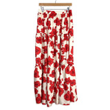 No Brand White and Red Floral Printed Skirt and Top- Size L (sold as set)