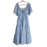 AURA Blue and White Seersucker Front Cutout Dress- Size M