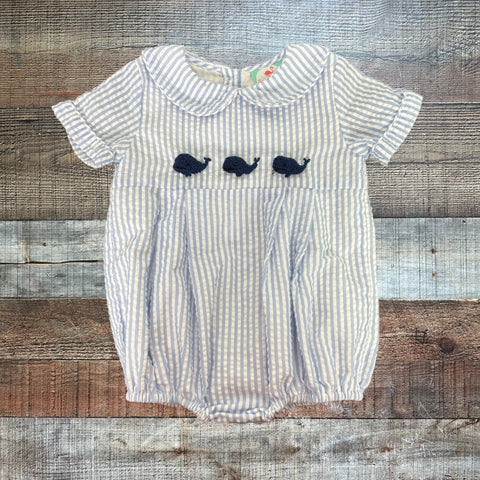 The Smocked Flamingo Striped Whales Bubble- Size 18M