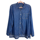 Persona by Marina Rinaldi Denim Button Up Roll Tab Sleeve Top NWT- Size 8