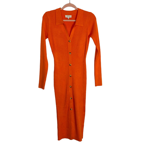 Acoa Orange Ribbed Button Up Midi Dress- Size S