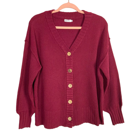Ugerloo Maroon Textured Knit Cardigan and Pants Set- Size XS (sold as a set)