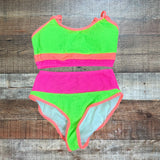 Pink Lily Hot Pink/Neon Green/Neon Orange Color Block Textured Padded Bikini Top- Size S (sold out online, we have matching bikini bottoms)