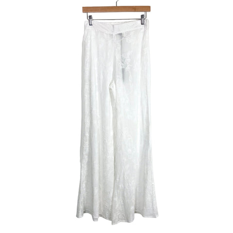 House of Harlow 1960 x Revolve White Sheer Embroidered Wide Leg Pants NWT- Size S (Inseam 32”)