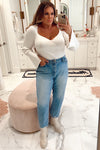 Scoop White Ribbed with Slit Sleeves Bodysuit- Size XL (sold out online)