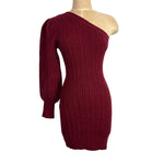 Entro Maroon Cable Knit One Shoulder Sweater Dress NWT- Size S