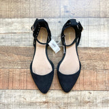 Old Navy Black Faux Suede Studded Ankle Strap Flats NWT- Size 7