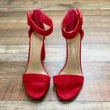 Shoe Land Red Suede Ankle Buckle Heeled Shoes- Size 7 (see notes)