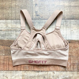 Shefit Heather Tan Zipper Front with Adjustable Straps Racer Back Sports Bra- Size S