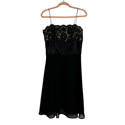 JS Boutique Black with Lace Beaded and Satin Pleated Bodice Dress- Size 10