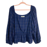 Madewell Blue Plaid Balloon Sleeve Top- Size XL