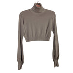 Vestique Light Gray Ribbed Detail Cropped Turtleneck Top- Size S
