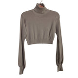 Vestique Light Gray Ribbed Detail Cropped Turtleneck Top- Size S