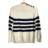 Candace Cameron Bure Cream/Navy Striped With Button Detail Turtleneck Sweater - Size XXXS (sold out online)