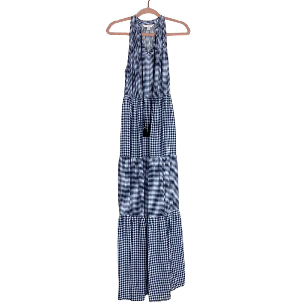 Lauren Conrad Navy/Blue Gingham with Tassel Tie Halter Maxi Dress- Siz   The Saved Collection