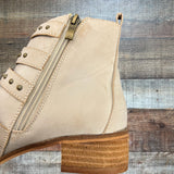 Beast Fashion Cream Distressed Studded Belted Booties- Size 7.5 (see notes)