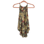 Dainty Hooligan Tan with Multi-Color Floral Print and Front/Back Cut Outs Asymmetric Swing Tank- Size S