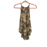 Dainty Hooligan Tan with Multi-Color Floral Print and Front/Back Cut Outs Asymmetric Swing Tank- Size S