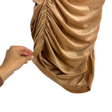 Express Tan High Waisted Velvet Body Contour Rouched Side Mini Skirt - Size L (Sold Out Online!)