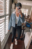 Mustard Seed Distressed Denim Removable Hood Jacket- Size S