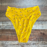 Aerie Yellow Floral Print High Cut Cheeky Swim Bottoms - Size M