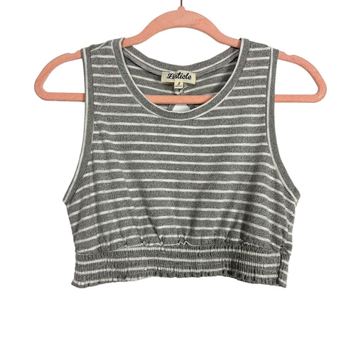 Listicle Heather Gray/White Striped Elastic Hem with Back Cut Out Cropped Tank- Size S (see notes)