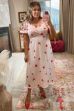 Eloquii Light Pink Satin with Hearts Twist Bodice Puff Sleeve Dress- Size 14 (sold out online)
