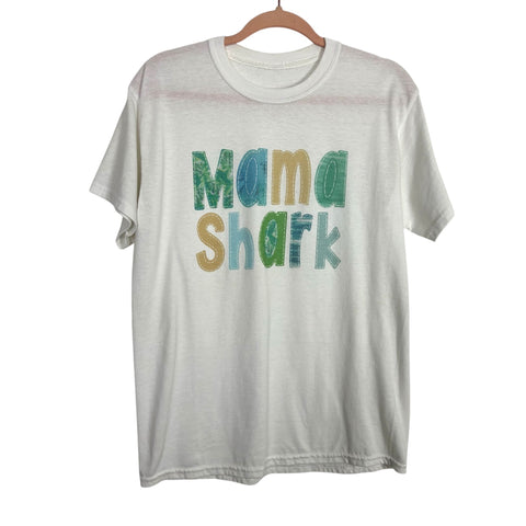 No Brand White Mama Shark Tee - Size ~M (No Size Tag, Fits Like A Medium - See Notes)