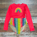 Cat & Jack Neon Coral and Rainbow Stripes Back Zip Swimsuit- Size S 6/6X (see notes, we have matching swimsuit)