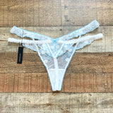 Lounge White/Light Blue Fleur Balcony Thong NWT- Size L