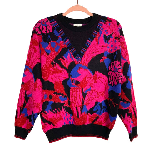 Lili Sidonio Black Pink and Blue Metallic Printed Sweater NWT- Size XS