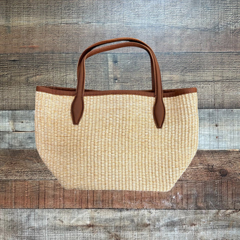 Madewell Small Woven Magnetic Closure Leather Trimmed Straw Handbag (sold out online)